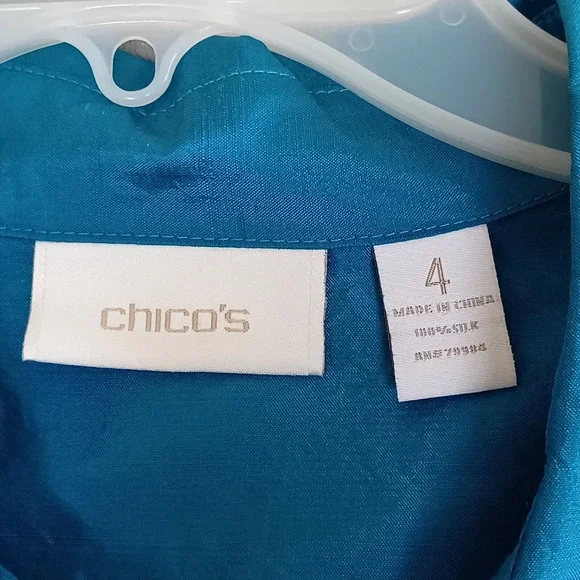 Chicos Sz 4 / 20 Shirt Taffeta Silk Button Down Blue Collared Sheen Evening - Picture 5 of 9